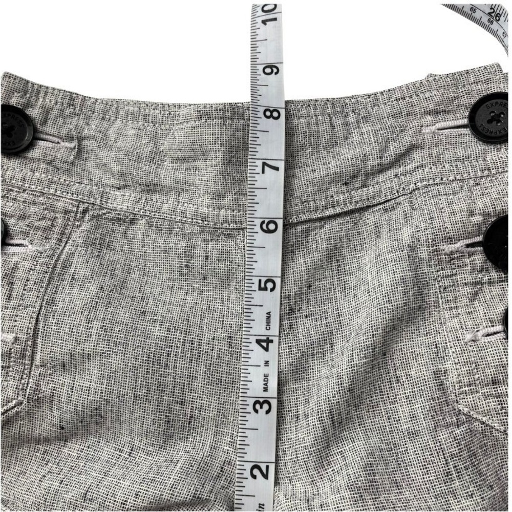 Express Gray Linen Blend Sailor Shorts Sz 6 Low Waist Button Front Cuffed Hem - Picture 8 of 9